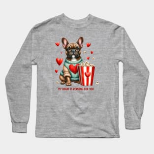 Cute French Bulldog Valentines Day heart and popcorn design Long Sleeve T-Shirt